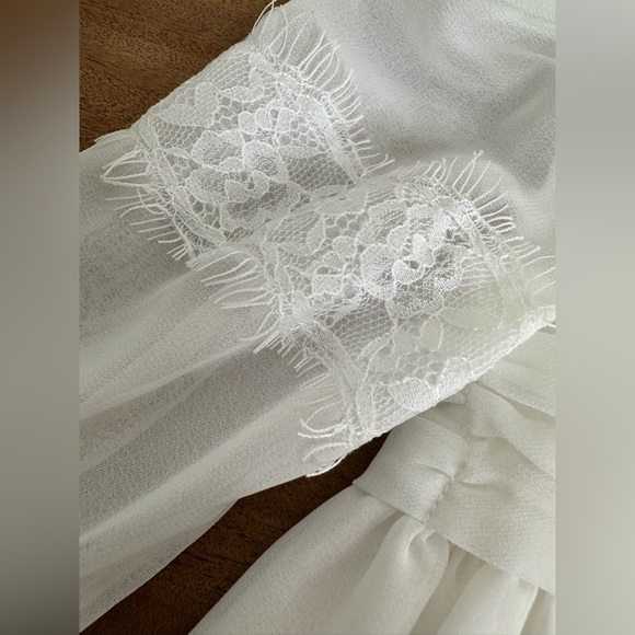 NWT Patachou Designer White Chiffon Lace Tulle Puff Sleeve Baptism Wedding Dress - Picture 6 of 16